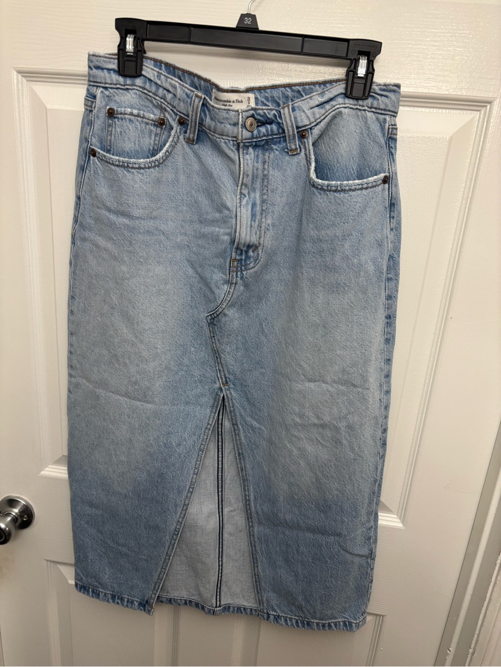 Abercrombie & Fitch Women’s Light Blue Denim 5-Pocket Maxi Skirt w/Front Slit